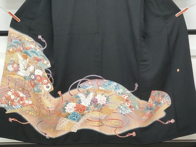 平和屋着物■豪華黒留袖 駒刺繍 扇面飛鶴花文 暈し染め 金彩 正絹 逸品 CABE6714th