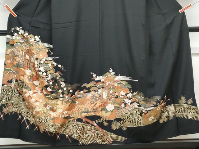 平和屋着物■豪華黒留袖 御所車花文 金彩 正絹 逸品 CABE6715th