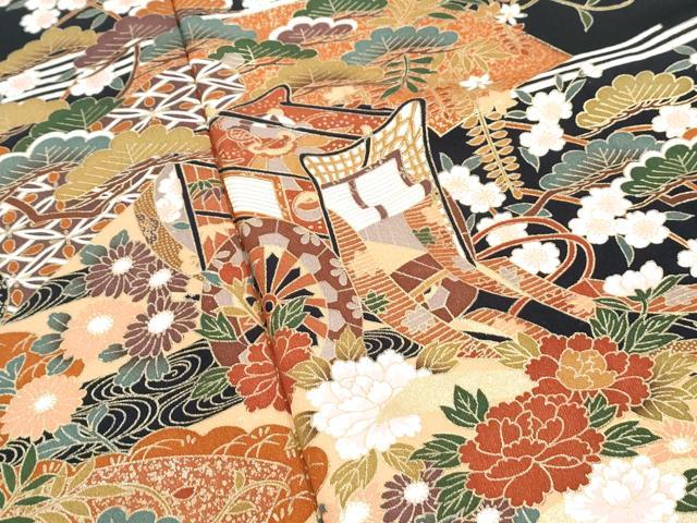 平和屋着物■豪華黒留袖 御所車花文 金彩 正絹 逸品 CABE6715th