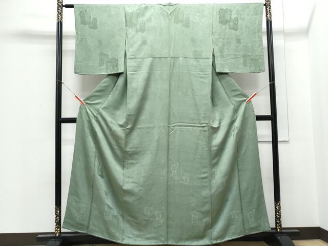 平和屋着物■上質な色無地 御所車地紋 老竹色 正絹 逸品 CABE6729th