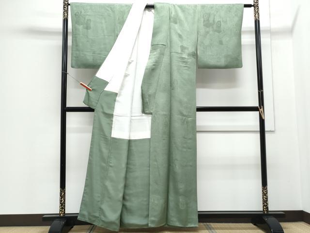平和屋着物■上質な色無地 御所車地紋 老竹色 正絹 逸品 CABE6729th