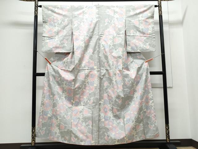 平和屋着物■本場大島紬 白大島 7マルキ 花唐草文 正絹 逸品 CABE6734th
