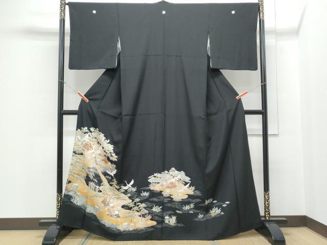 平和屋着物■豪華黒留袖 飛鶴風景文 正絹 逸品 CABE6739th