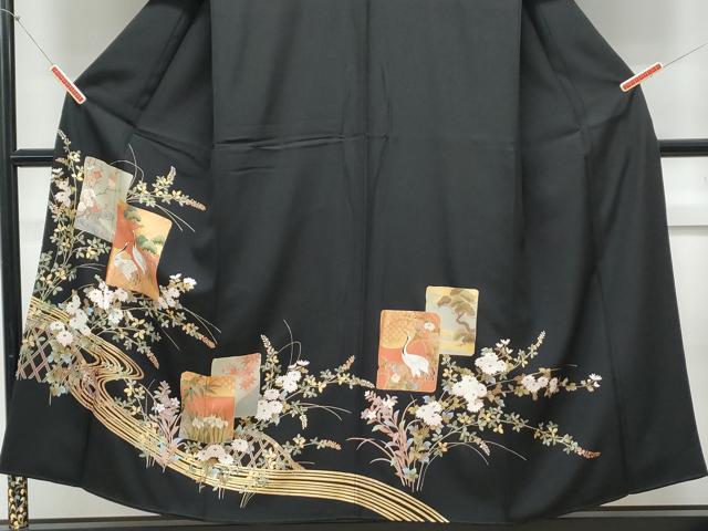 平和屋着物■豪華黒留袖 雲重ね花文 鶴 金彩 正絹 逸品 CABE6771th