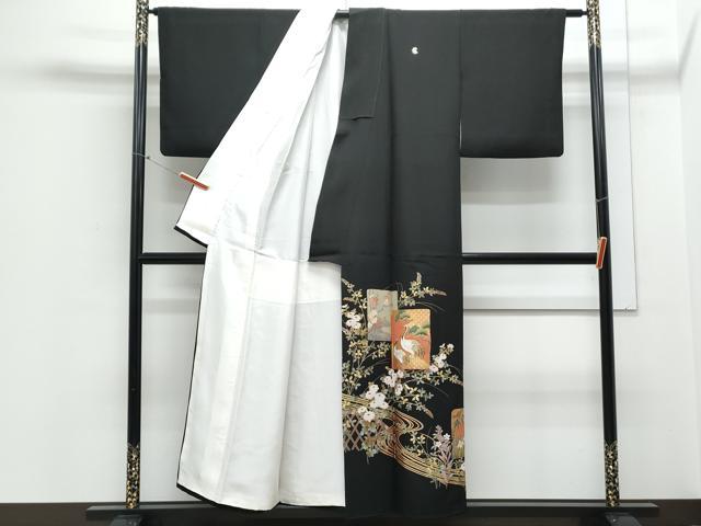 平和屋着物■豪華黒留袖 雲重ね花文 鶴 金彩 正絹 逸品 CABE6771th