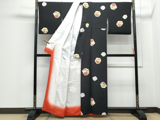 平和屋着物■上質な小紋 草花文 黒地 正絹 逸品 CABE6793th