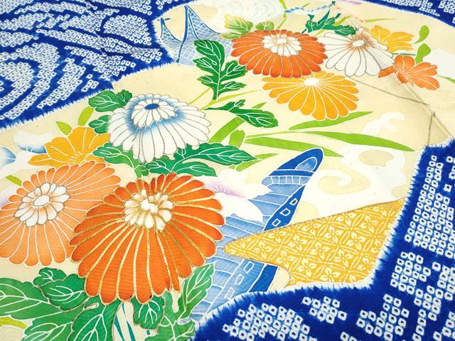 平和屋着物■豪華振袖 駒刺繍 絞り 地紙花文 金彩 正絹 逸品 CABE6800th