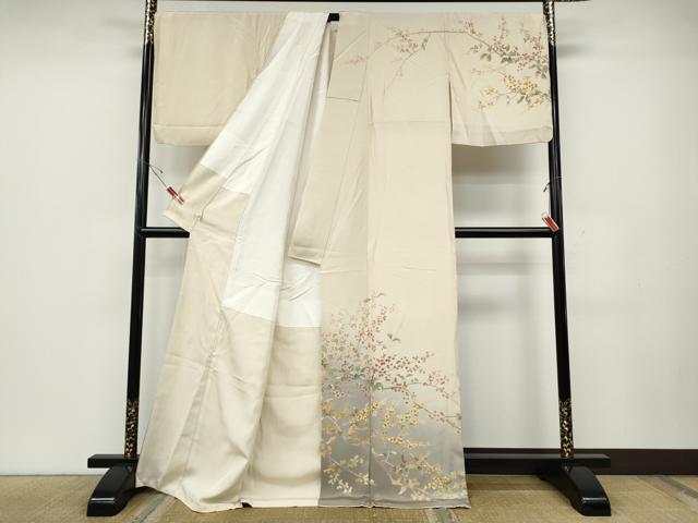 平和屋着物●十日町友禅 女流作家 遠田藤舟 訪問着 枝木の実 暈し染め ロング丈 正絹 逸品 CABE6801ut