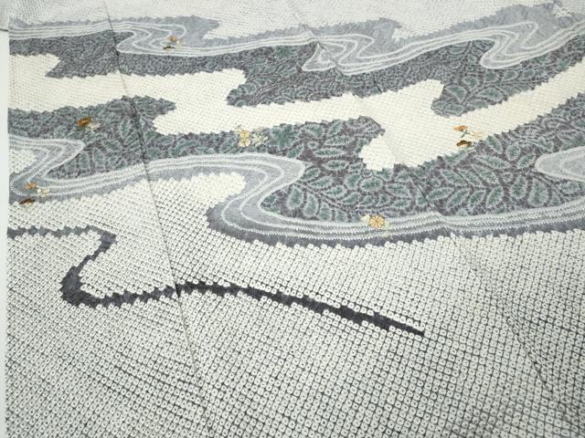 平和屋着物●訪問着 刺繍 絞り 道長花文 金糸 正絹 逸品 未使用 CABE6809ut
