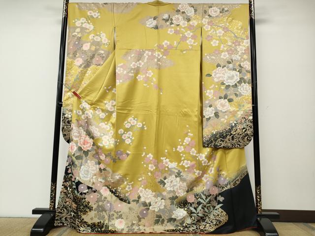 平和屋着物●豪華振袖 駒刺繍 道長草花文 暈し染め 金彩 正絹 逸品 CABE6837ut
