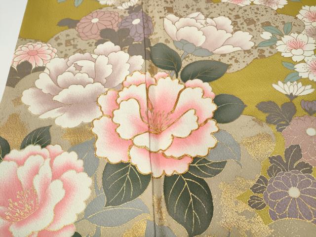 平和屋着物●豪華振袖 駒刺繍 道長草花文 暈し染め 金彩 正絹 逸品 CABE6837ut