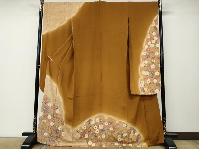 平和屋着物●豪華振袖 雪輪椿花文 暈し染め 金彩 鬼しぼ縮緬 正絹 逸品 CABE6844ut