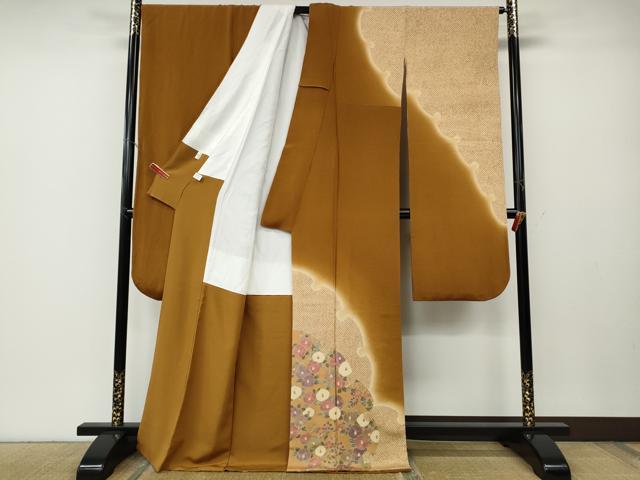 平和屋着物●豪華振袖 雪輪椿花文 暈し染め 金彩 鬼しぼ縮緬 正絹 逸品 CABE6844ut