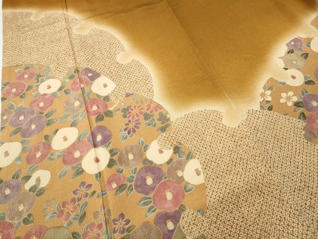 平和屋着物●豪華振袖 雪輪椿花文 暈し染め 金彩 鬼しぼ縮緬 正絹 逸品 CABE6844ut