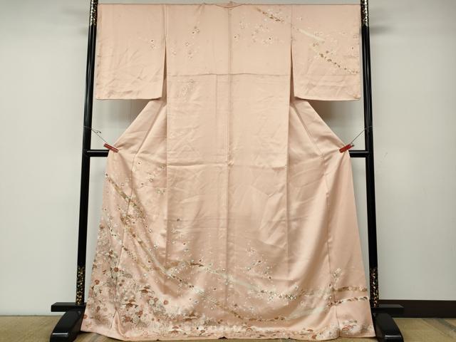 平和屋着物●訪問着 駒刺繍 熨斗籬草花文 金彩 ロング丈 正絹 逸品 CABE6845ut