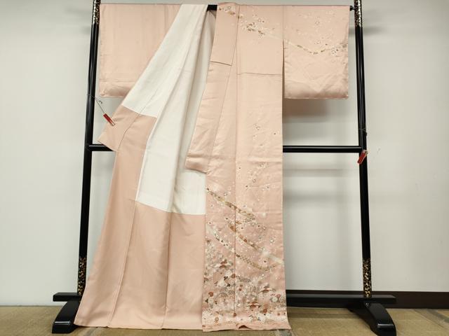 平和屋着物●訪問着 駒刺繍 熨斗籬草花文 金彩 ロング丈 正絹 逸品 CABE6845ut