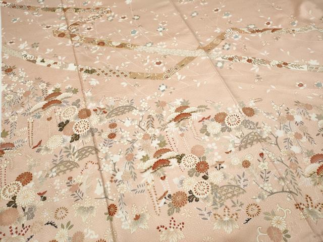 平和屋着物●訪問着 駒刺繍 熨斗籬草花文 金彩 ロング丈 正絹 逸品 CABE6845ut