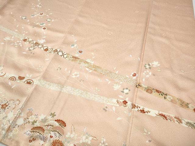 平和屋着物●訪問着 駒刺繍 熨斗籬草花文 金彩 ロング丈 正絹 逸品 CABE6845ut