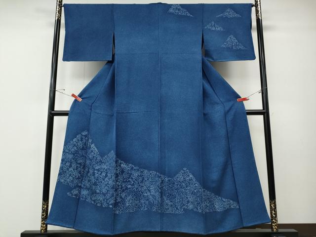 平和屋着物●無形文化財保持者　古庄理一郎　本藍染め　訪問着　吉祥花鳥文　正絹　逸品　CABE6846ut 平和屋着物○無形文化財保持者 古庄理一郎 本藍染め 訪問着