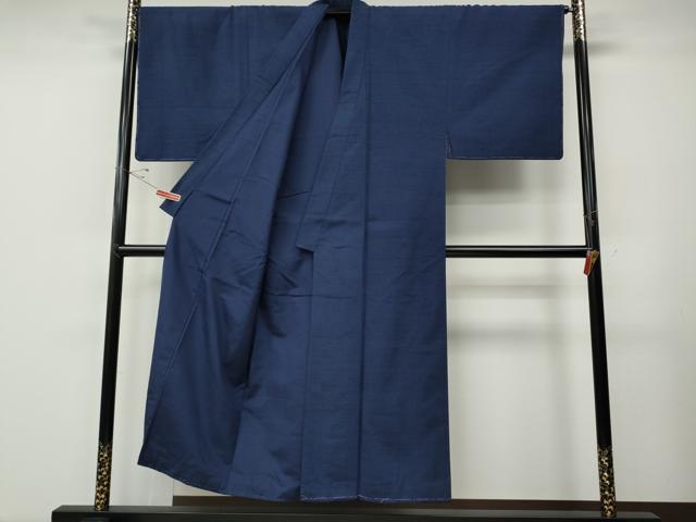 平和屋着物●男性 小千谷紬 アンサンブル 本真綿織 鉄紺色 反端付き 正絹 逸品 未使用 CABE6853ut