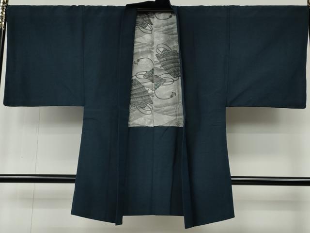 平和屋着物●男性 紬 アンサンブル 鉄御納戸色 正絹 逸品 CABE6860ut