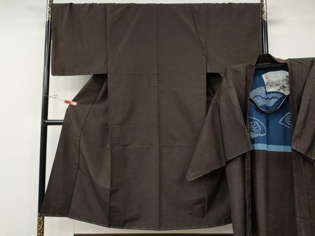 平和屋着物●男性 紬 アンサンブル 赤墨色 正絹 逸品 未使用 CABE6863ut