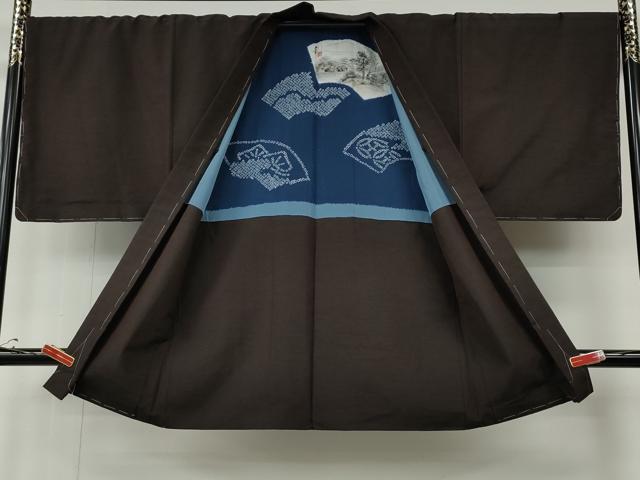平和屋着物●男性 紬 アンサンブル 赤墨色 正絹 逸品 未使用 CABE6863ut