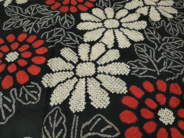 平和屋着物●豪華振袖 総絞り 舞花文 黒地 正絹 逸品 CABE6880ut