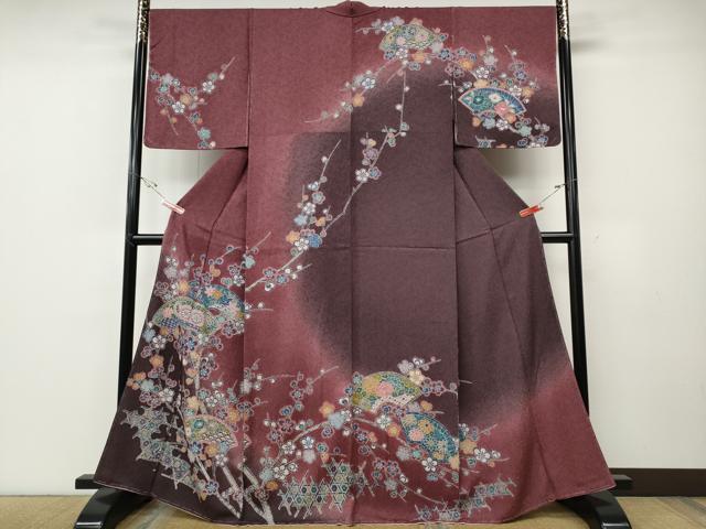 平和屋着物●訪問着 地紙枝花文 暈し染め 正絹 逸品 未使用 CABE6920ut
