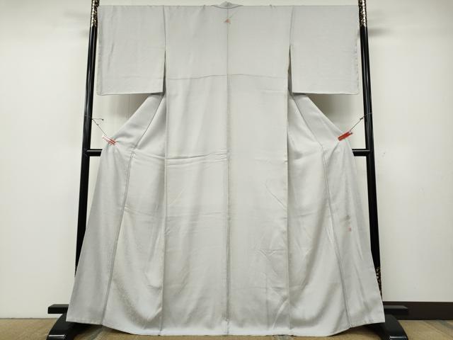 平和屋着物●京友禅の人間国宝 上野為二 色無地 舞葉地紋 牡丹鼠色 正絹 逸品 CABE6927ut