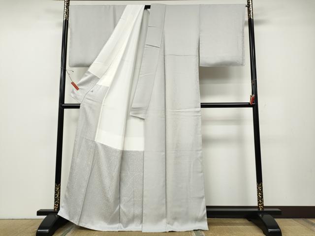 平和屋着物●京友禅の人間国宝 上野為二 色無地 舞葉地紋 牡丹鼠色 正絹 逸品 CABE6927ut