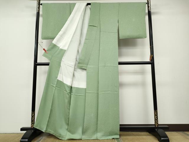平和屋着物●上質な色無地 舞花地紋 山葵色 正絹 逸品 CABE6928ut