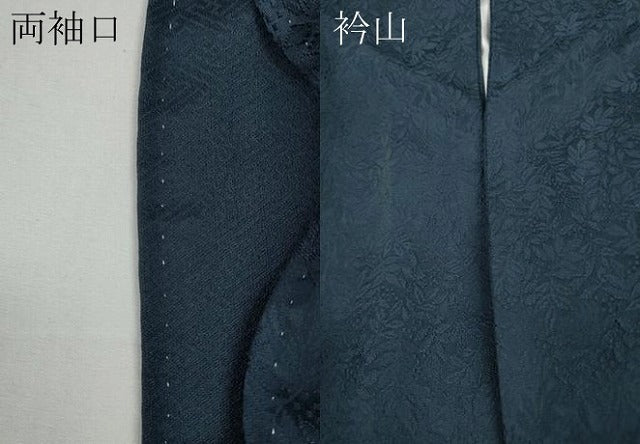 平和屋着物●上質な色無地 南天地紋 濃藍色 正絹 逸品 CABE6933ut