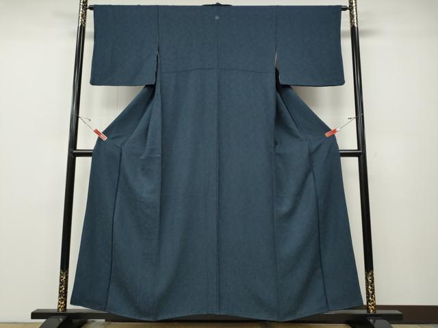 平和屋着物●上質な色無地 南天地紋 濃藍色 正絹 逸品 CABE6933ut