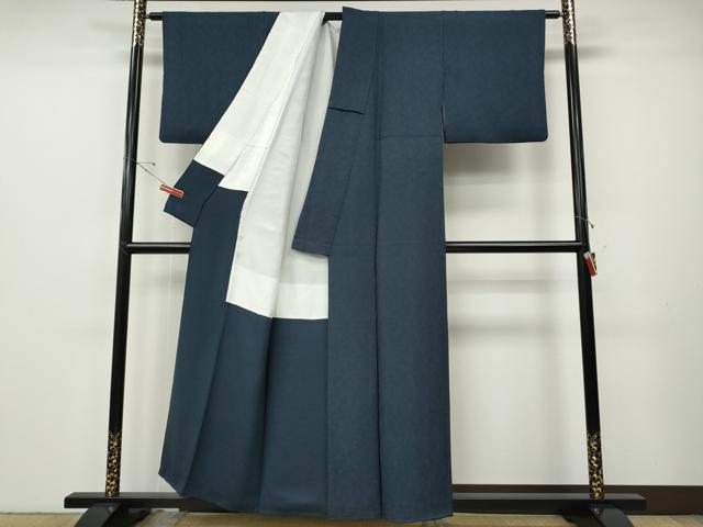 平和屋着物●上質な色無地 南天地紋 濃藍色 正絹 逸品 CABE6933ut