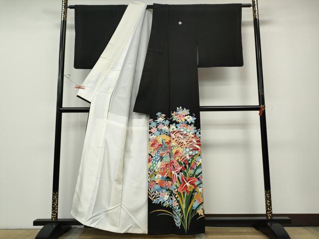 平和屋着物●本加賀友禅作家 直江良三 黒留袖 花鳥文 正絹 逸品 CABE6946ut