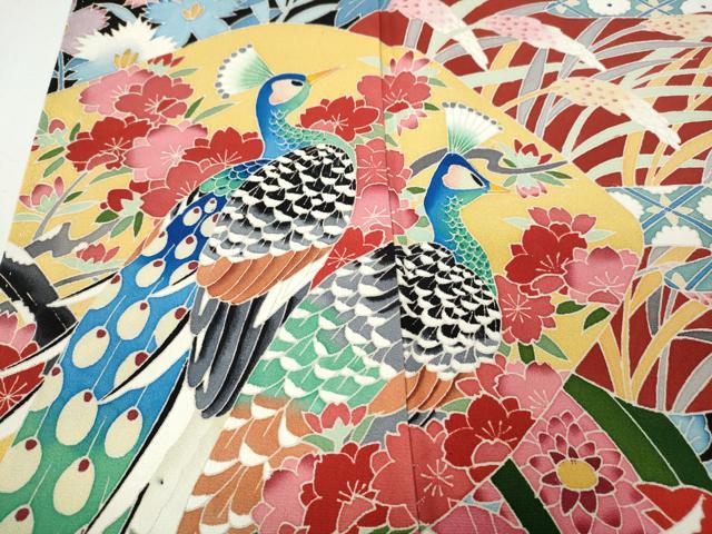 平和屋着物●本加賀友禅作家 直江良三 黒留袖 花鳥文 正絹 逸品 CABE6946ut