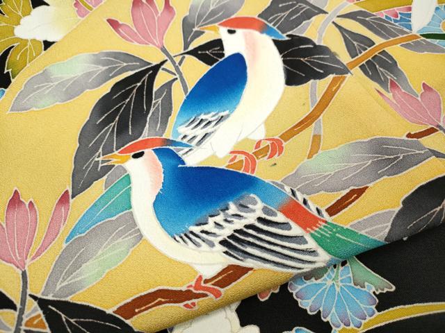 平和屋着物●本加賀友禅作家 直江良三 黒留袖 花鳥文 正絹 逸品 CABE6946ut