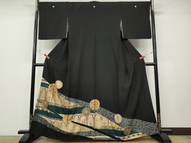 平和屋着物●豪華黒留袖 正倉院吉祥花鳥文 金彩 正絹 逸品 CABE6947ut