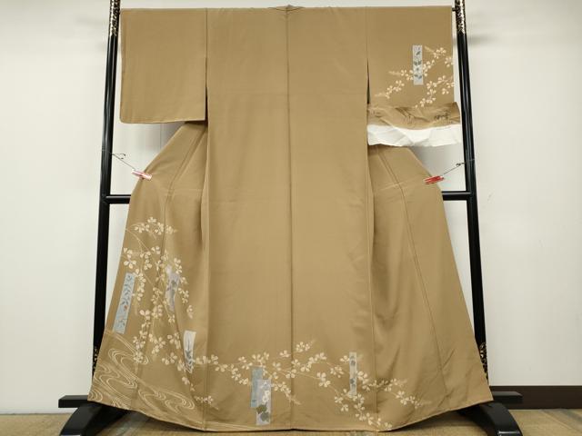 平和屋着物▽訪問着　単衣　手描き　草花文　正絹　逸品　AABE8057jh 平和屋着物▽京加賀糸目友禅作家 山崎巌 訪問着 単衣 手描き 草花文