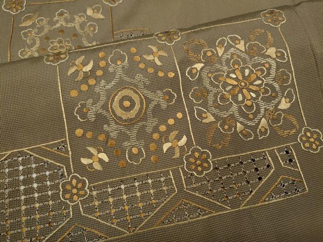 平和屋着物●中国三大刺繍 スワトウ刺繍 訪問着 本場大島紬 色紙吉祥花鳥文 ロング丈 正絹 逸品 CABE6994ut