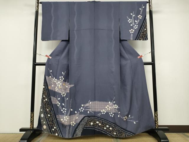 平和屋着物●訪問着 駒刺繍 絞り 飛鶴枝花文 金彩 正絹 逸品 CABE6996ut