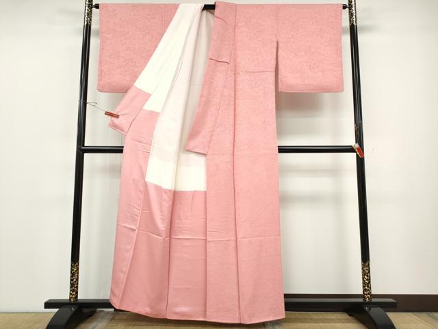 平和屋着物●上質な色無地 吉祥花地紋 薄紅色 正絹 逸品 CABE7004ut