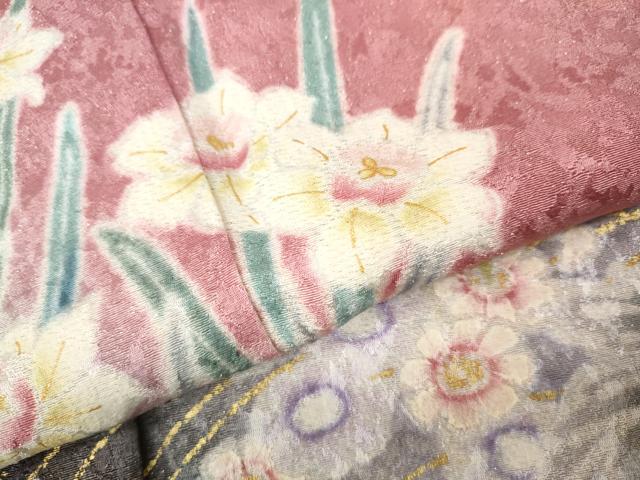 平和屋着物●吉澤友禅 豪華振袖・長襦袢セット 駒刺繍 草花尽くし 暈し染め 金通し地 正絹 逸品 CABE7038ut
