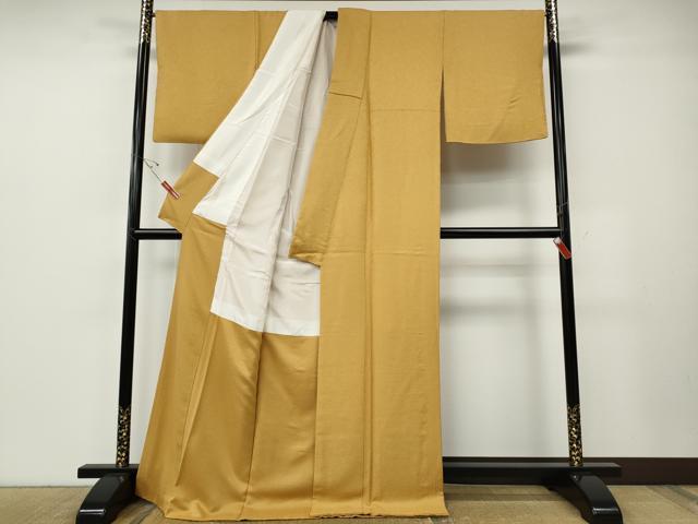 平和屋着物●上質な色無地 舞花地紋 玉蜀黍色 ロング丈 正絹 逸品 CABE7059ut