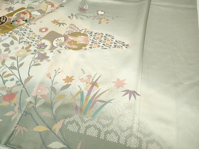 平和屋着物●訪問着 駒刺繍 破れ色紙花蝶文 暈し染め 金彩 正絹 逸品 CABE7064ut