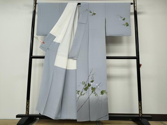平和屋着物●日本画家 水嶋征夫 訪問着 手描き 蔦の葉花文 暈し染め さが美扱い 正絹 逸品 CABE7071ut