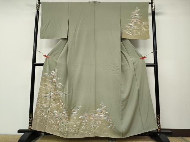 平和屋着物●訪問着 刺繍 風景草花文 暈し染め 金彩 正絹 逸品 CABE7080ut