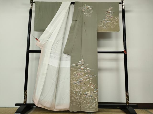 平和屋着物●訪問着 刺繍 風景草花文 暈し染め 金彩 正絹 逸品 CABE7080ut