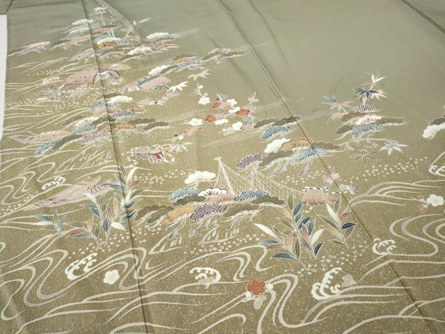 平和屋着物●訪問着 刺繍 風景草花文 暈し染め 金彩 正絹 逸品 CABE7080ut
